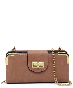 Fashion Turn Lock Crossbody Wallet AD041 MAUVE